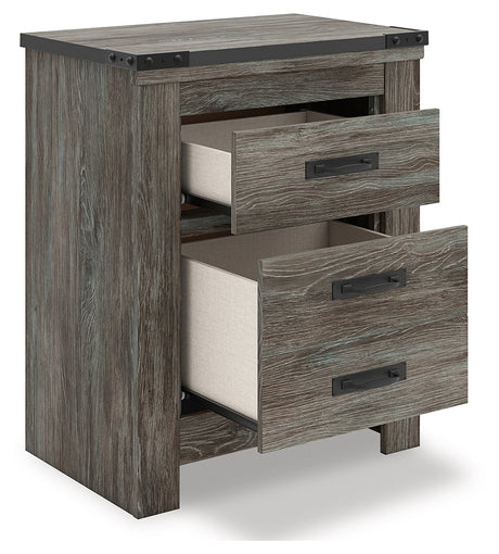 Frandern nightstand open drawer and shelf view
