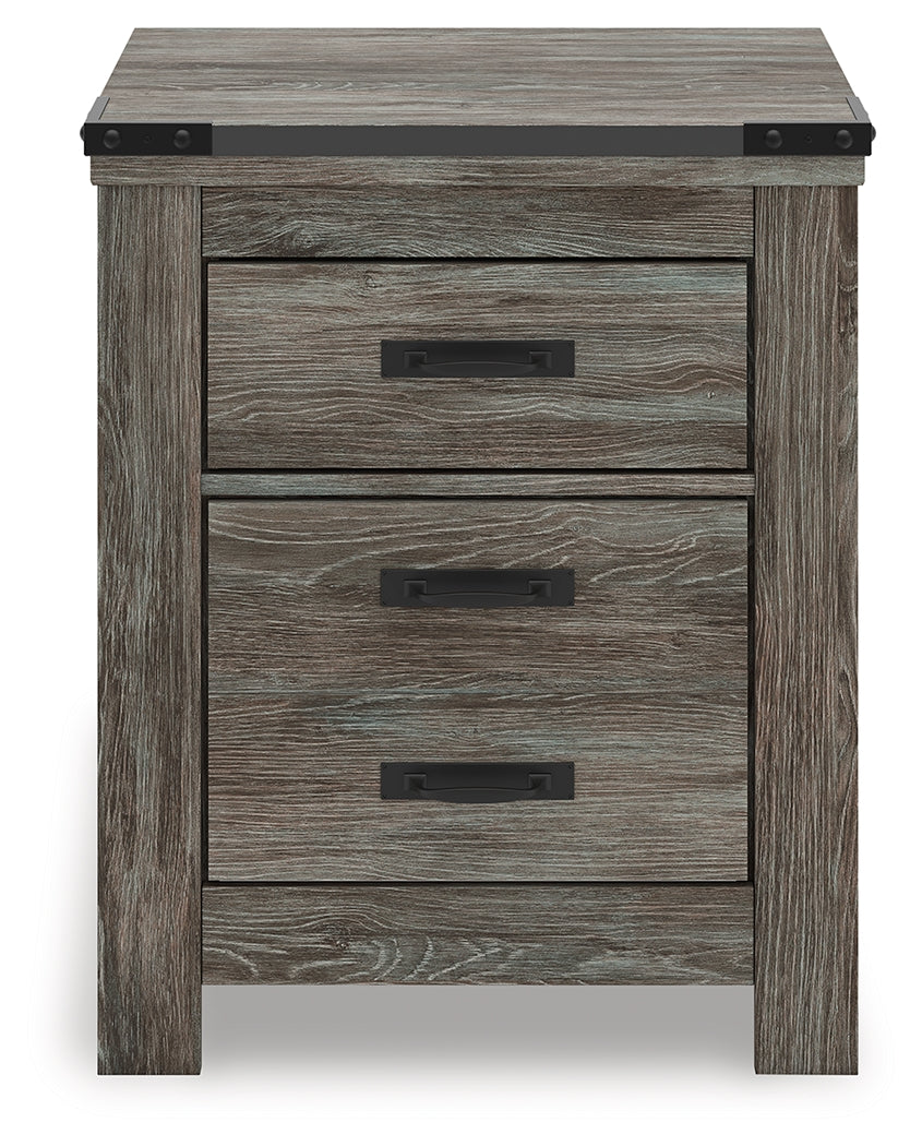 Frandern nightstand head-on front view showing drawer detail