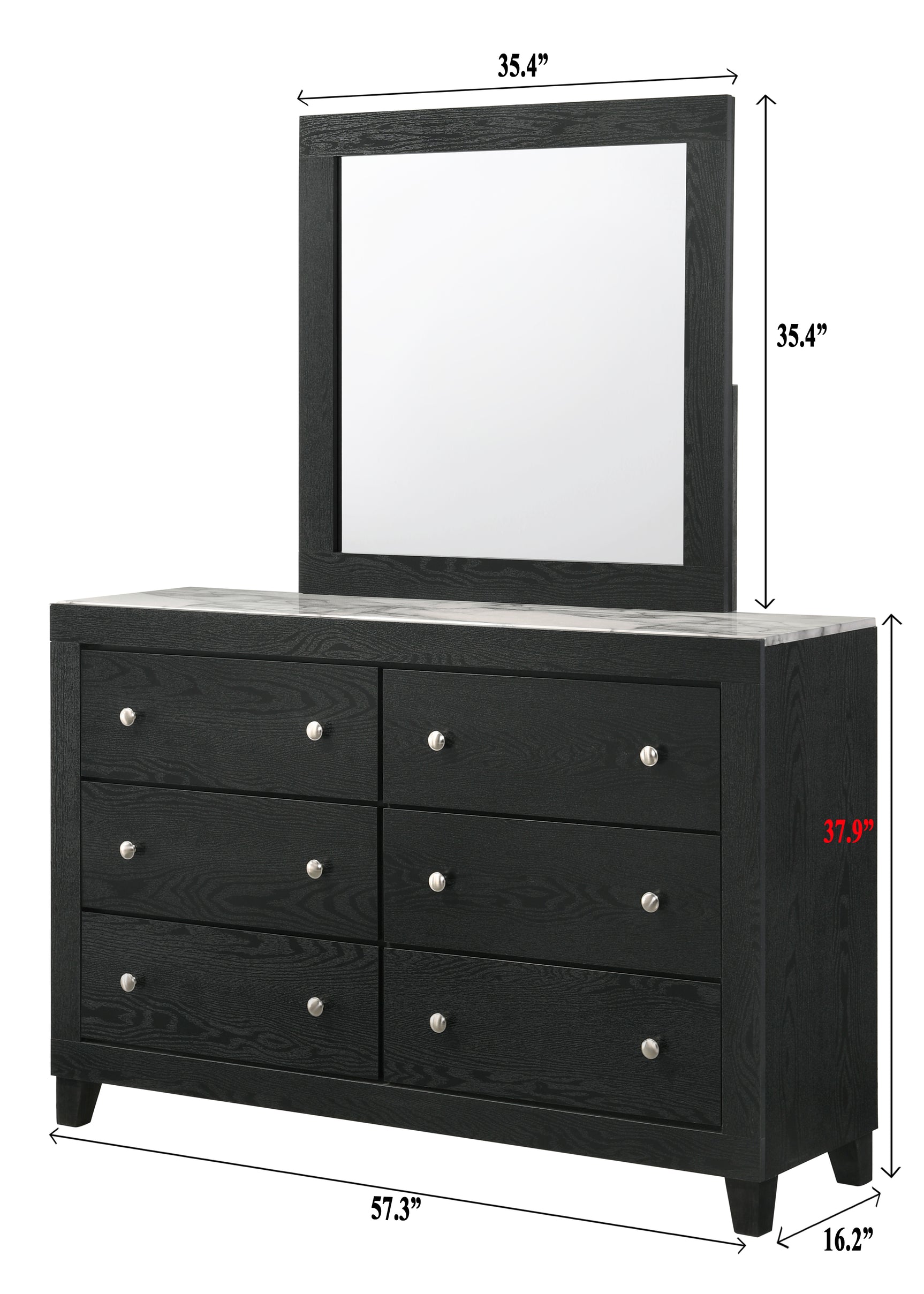 Side view of dresser from Cadence Black Panel Bedroom Set