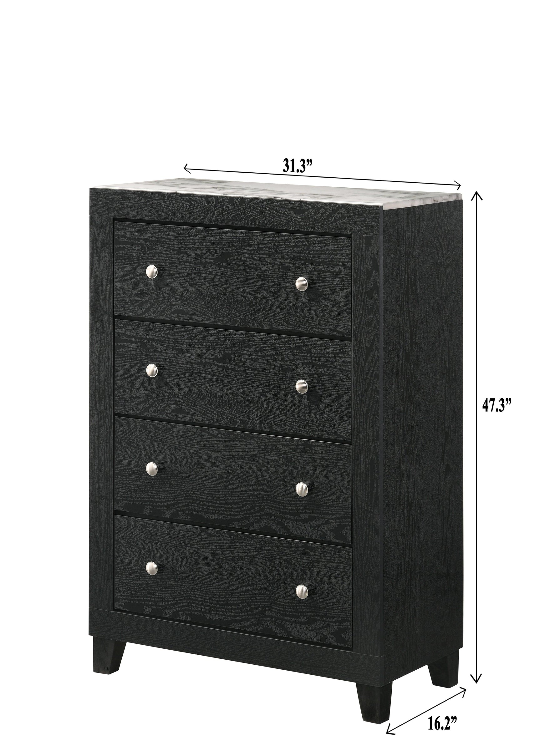 Side view of chest from Cadence Black LED Bookcase bedroom set