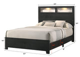 Bedroom view of Cadence Black LED Bookcase bedroom set bed