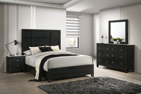 Side view of Cadence Black Panel Bedroom Set bed