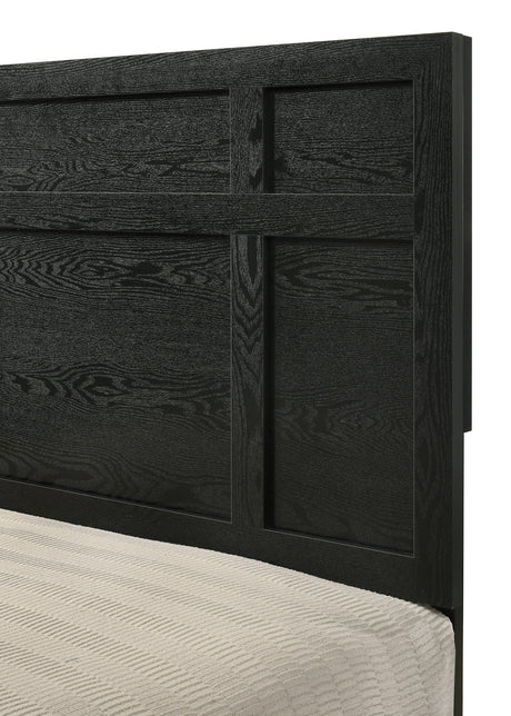 Main bedroom view of Cadence Black Panel Bedroom Set