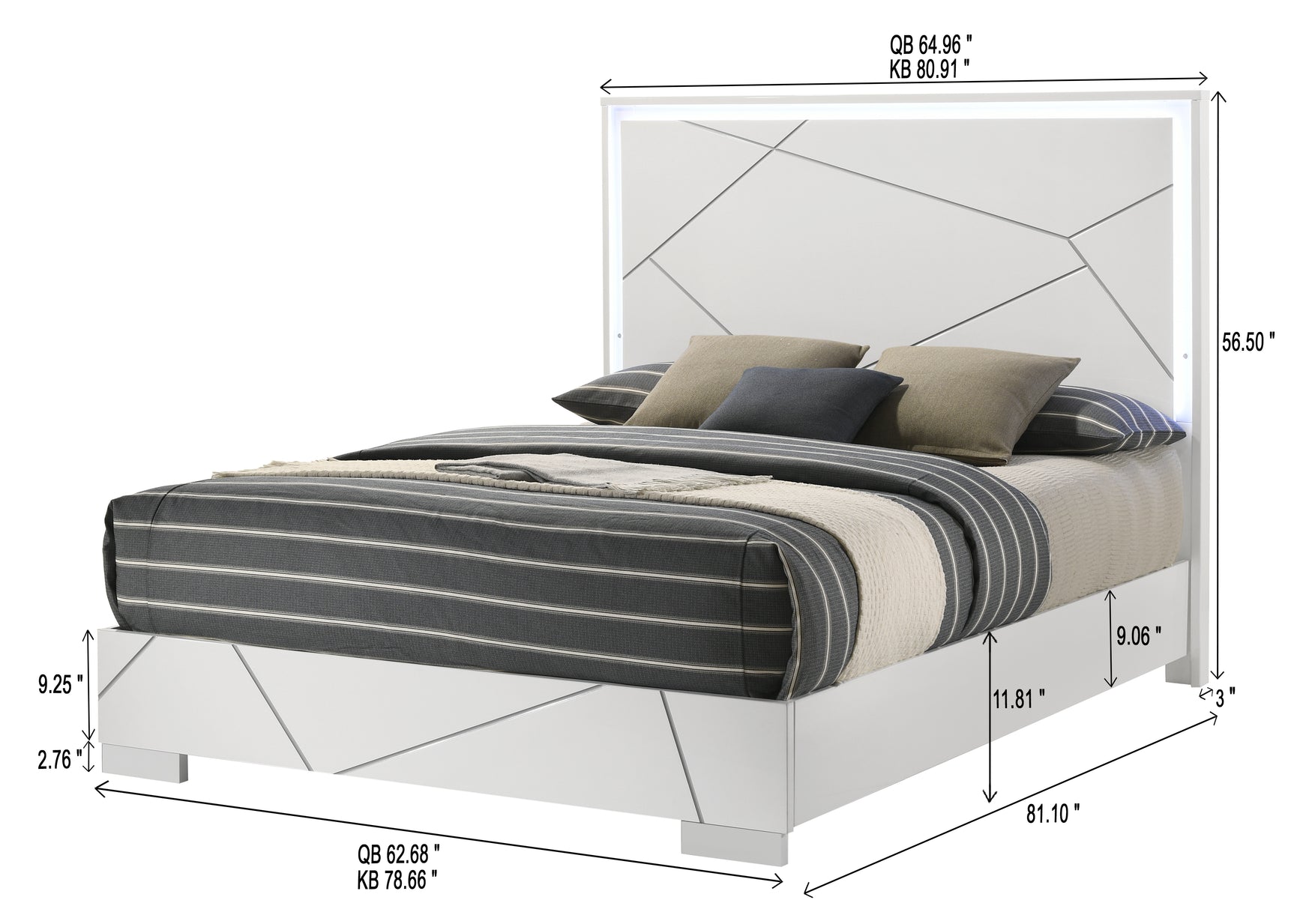 Ayla White LED Panel King Bed side profile