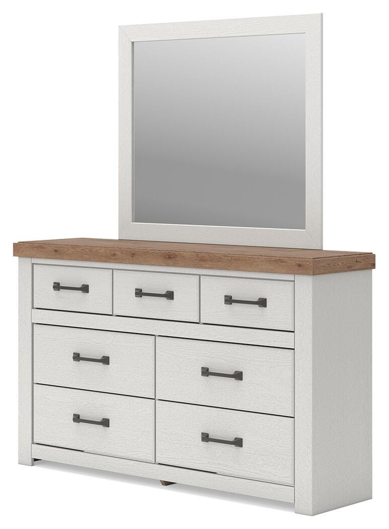 Savonport White/Brown Panel Storage Bed. Dresser, Mirror Bedroom Set angled view