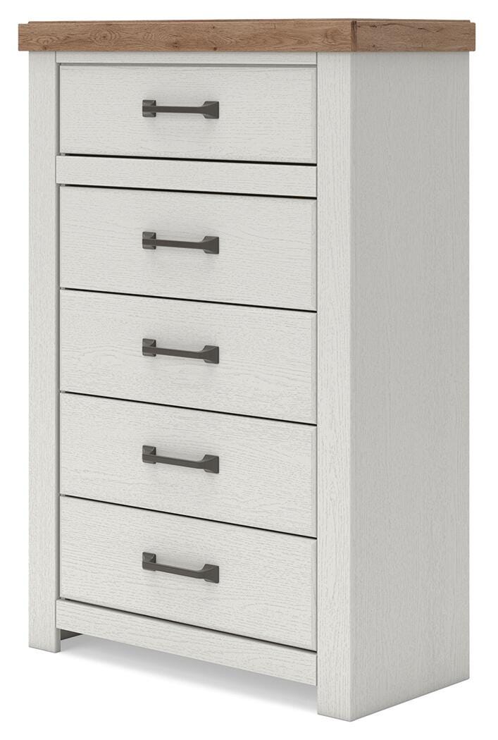 Savonport White/Brown Chest of Drawers angled view