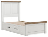 Savonport White/Brown Twin Panel Bed with Storage angled view