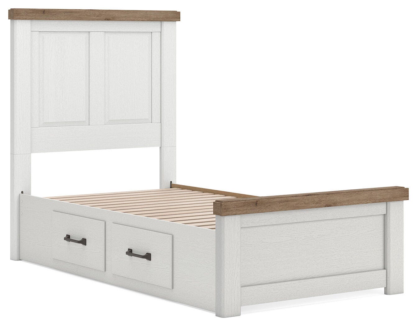Savonport White/Brown Twin Panel Bed with Storage angled view