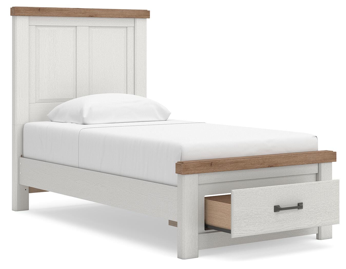 Savonport White/Brown Twin Panel Storage Bed angled view
