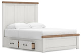 Savonport White/Brown Queen Panel Bed with Storage angled view