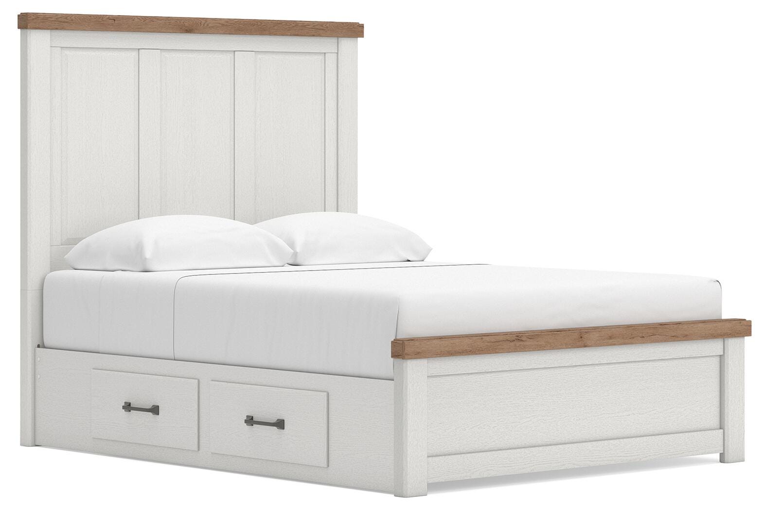 Savonport White/Brown Queen Panel Bed with Storage angled view