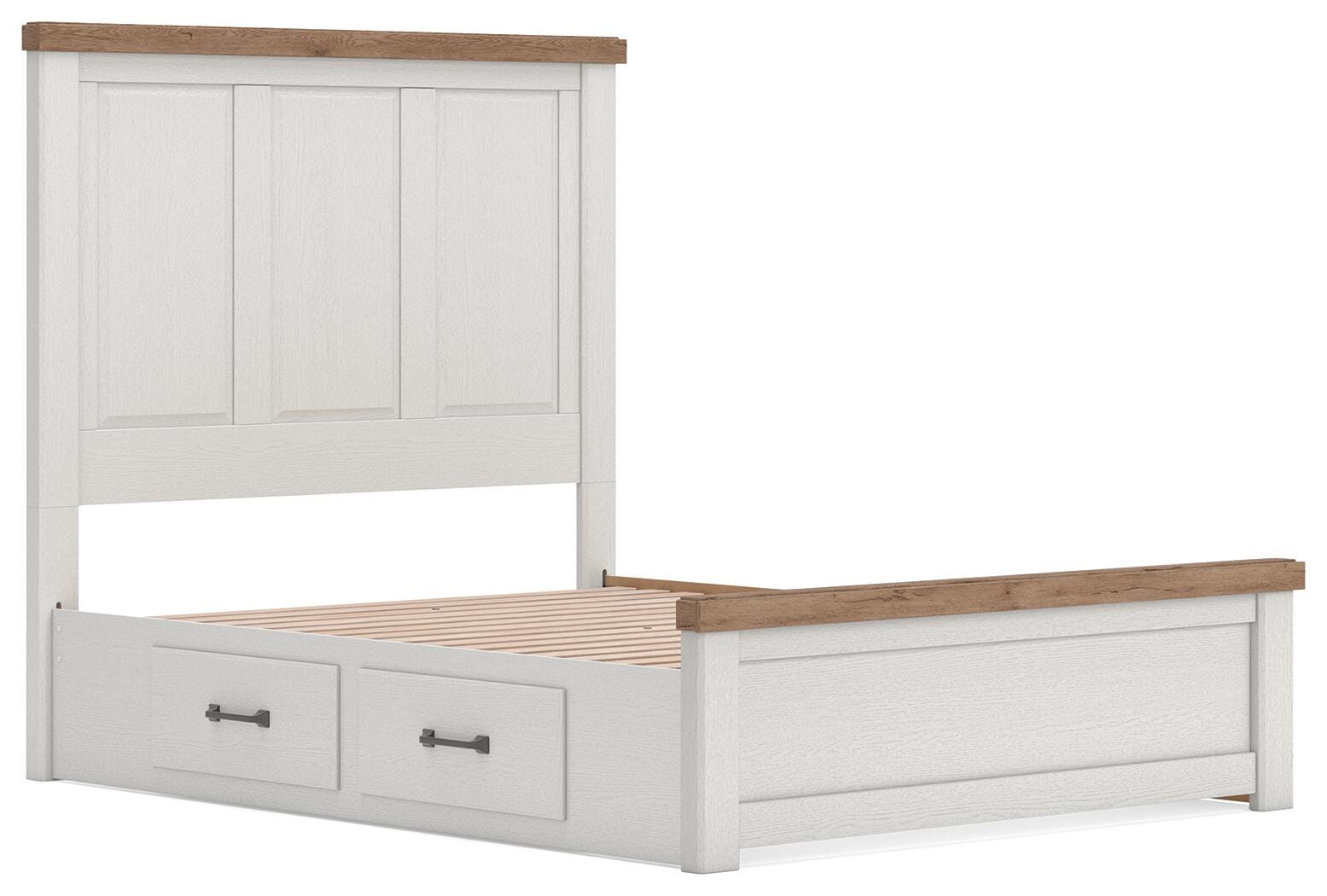 Savonport White/Brown Queen Panel Bed with Storage angled view
