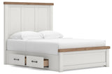Savonport White/Brown Queen Panel Bed with Storage angled view