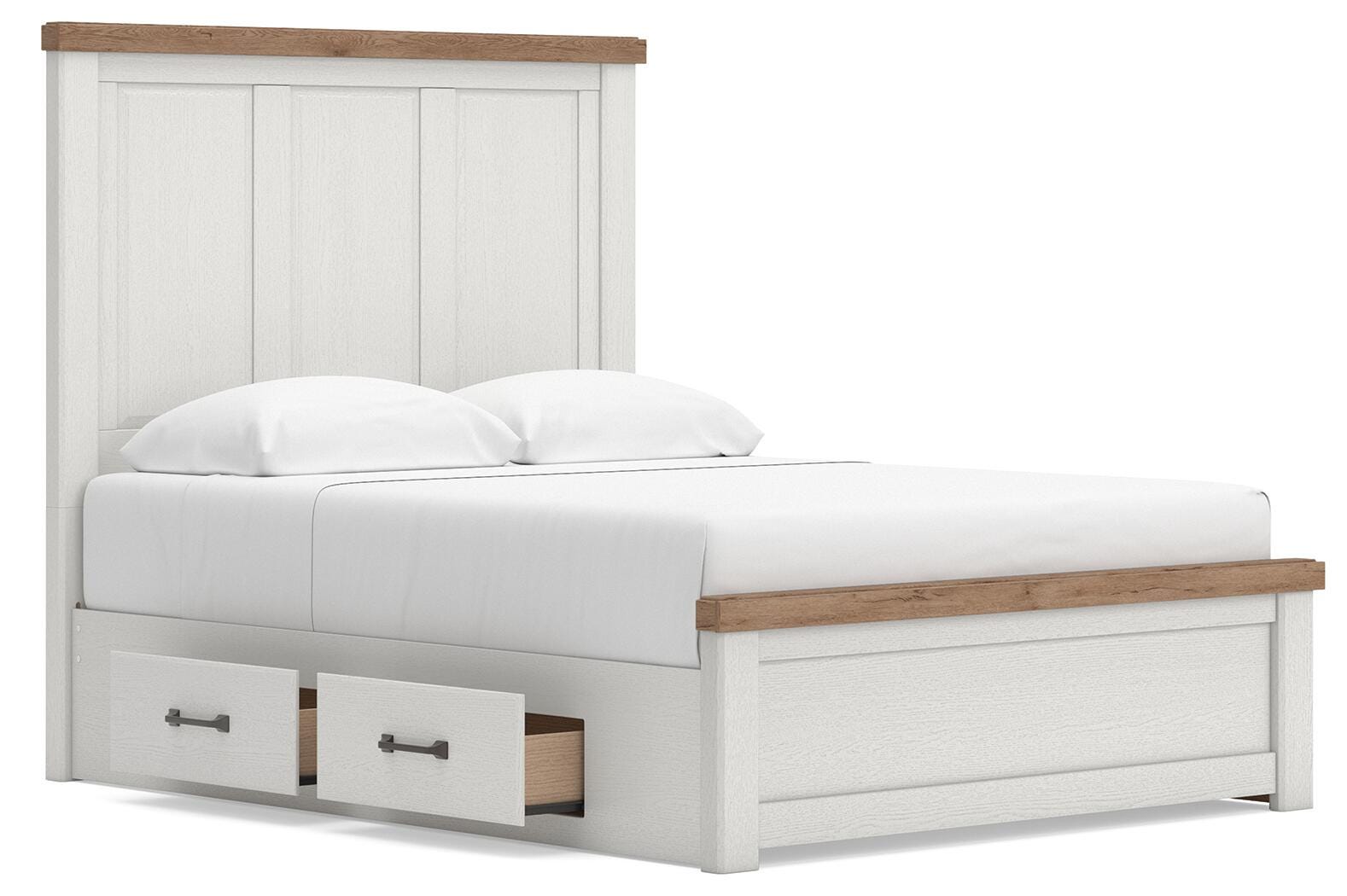 Savonport White/Brown Queen Panel Bed with Storage angled view