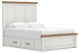 Savonport White/Brown Queen Panel Bed with Storage angled view