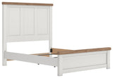 Savonport White/Brown Panel Bed. Dresser, Mirror Bedroom Set angled view
