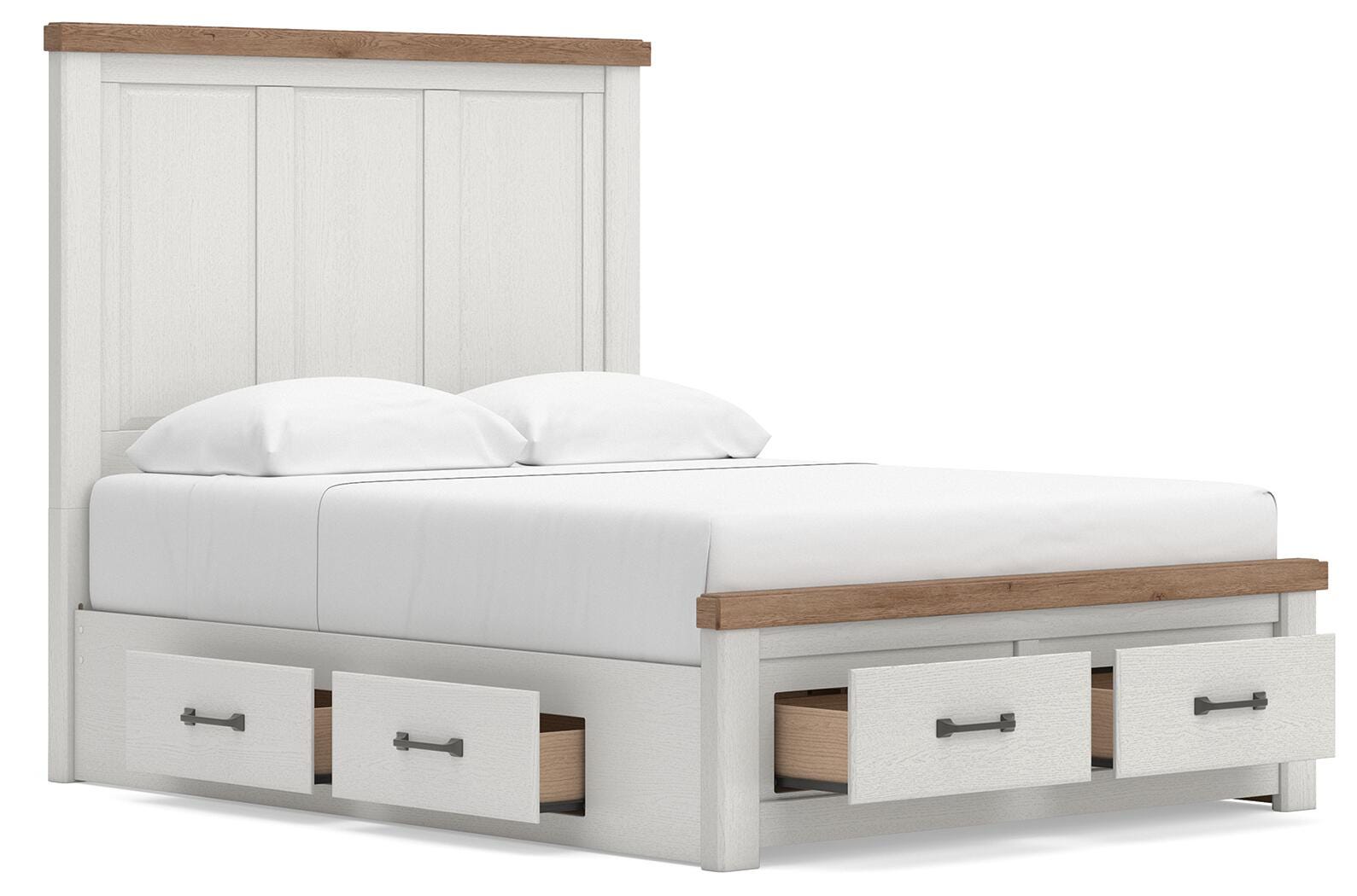 Savonport White/Brown Queen Panel Storage Bed angled view