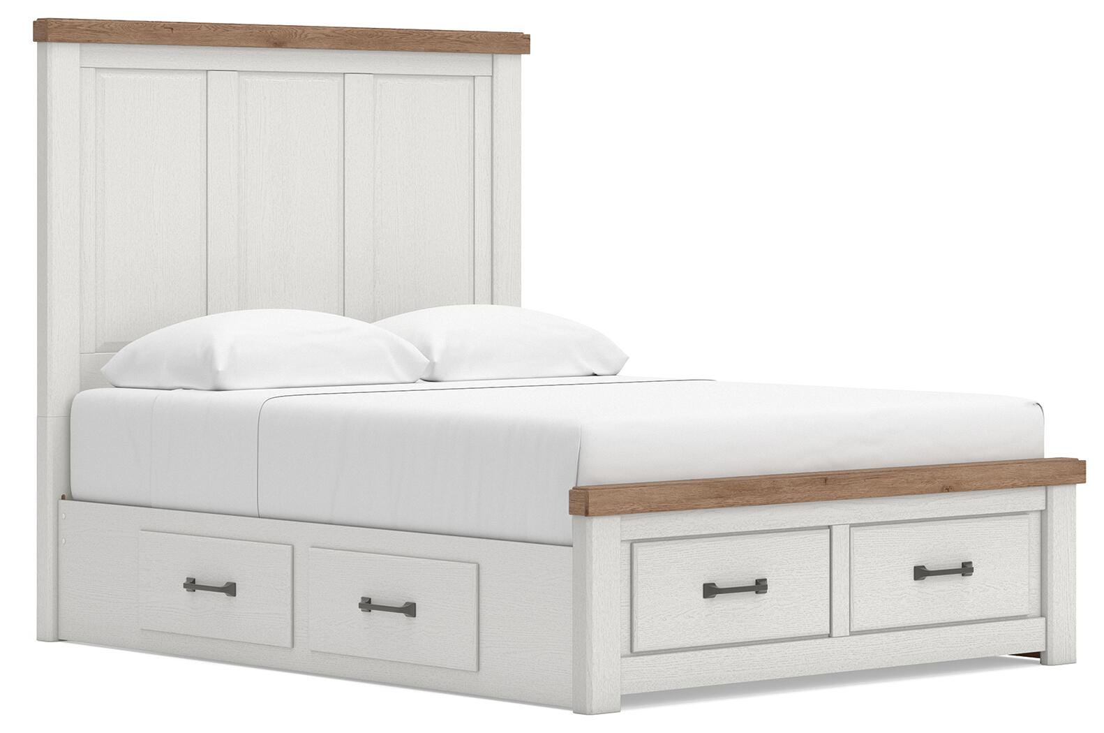 Savonport White/Brown Queen Panel Storage Bed angled view