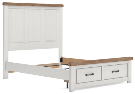 Savonport White/Brown Panel Storage Bed. Dresser, Mirror Bedroom Set angled view