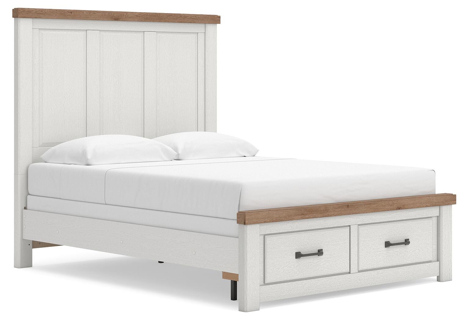 Savonport White/Brown Panel Storage Bed. Dresser, Mirror Bedroom Set angled view