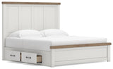 Savonport White/Brown King Panel Bed with Storage angled view