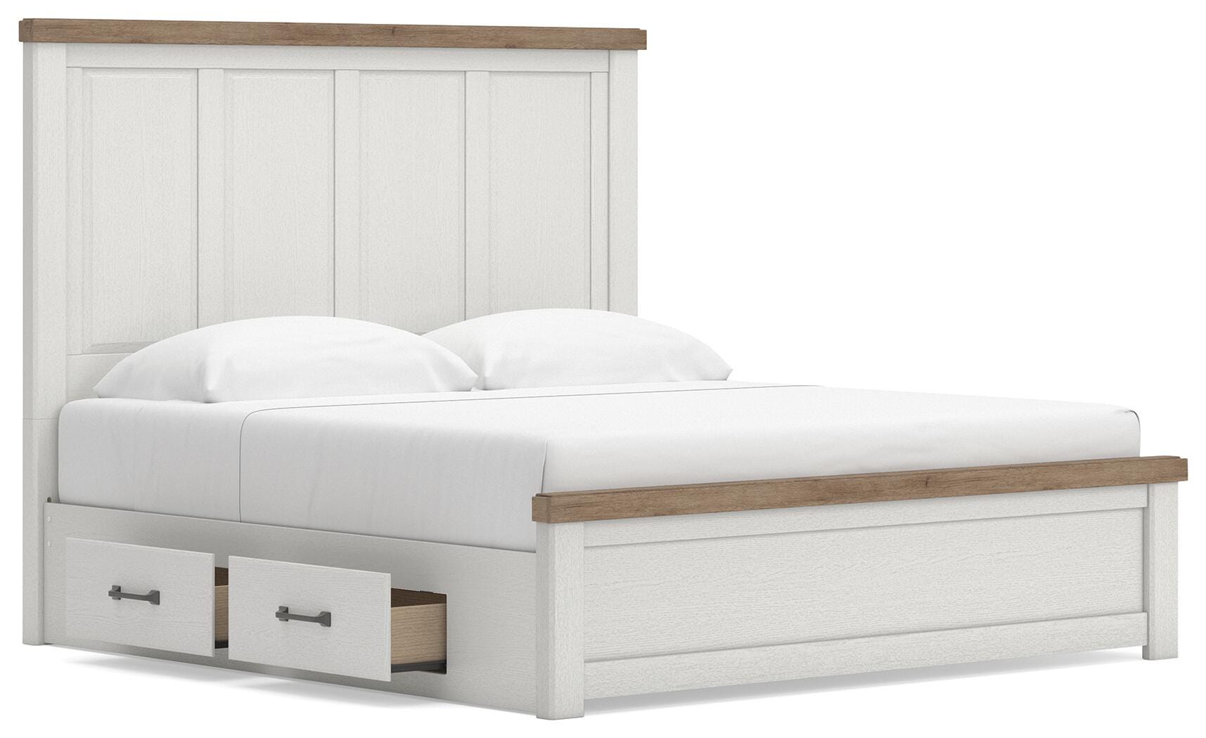 Savonport White/Brown King Panel Bed with Storage angled view