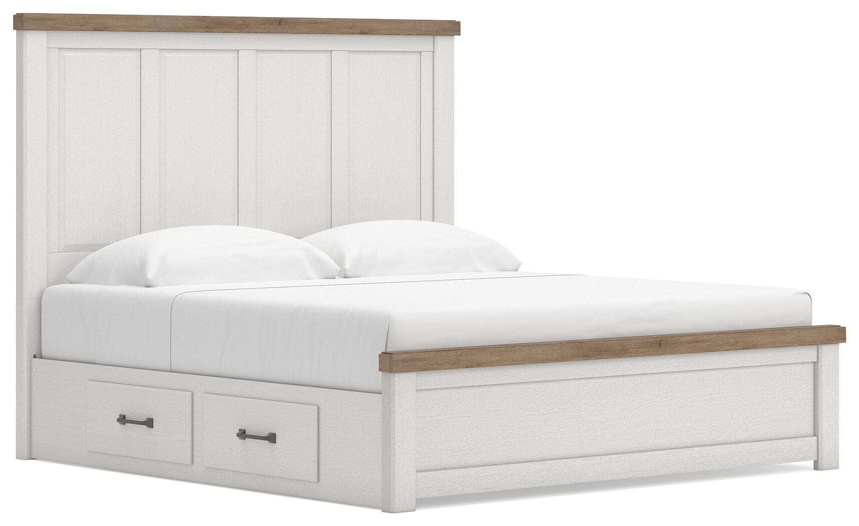 Savonport White/Brown King Panel Bed with Storage angled view