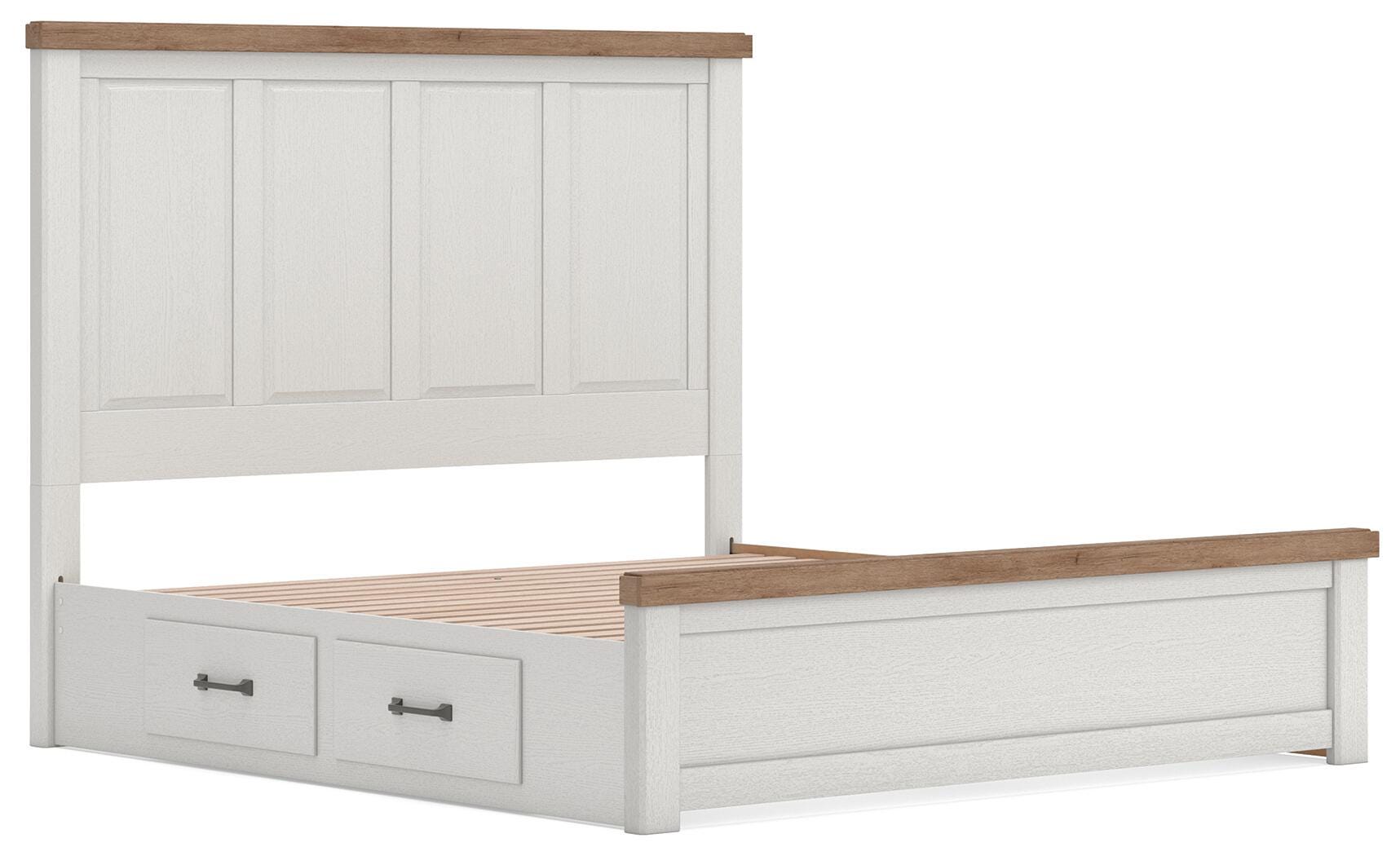 Savonport White/Brown King Panel Bed with Storage angled view