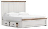 Savonport White/Brown King Panel Bed with Storage angled view