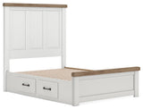 Savonport White/Brown Full Panel Bed with Storage angled view