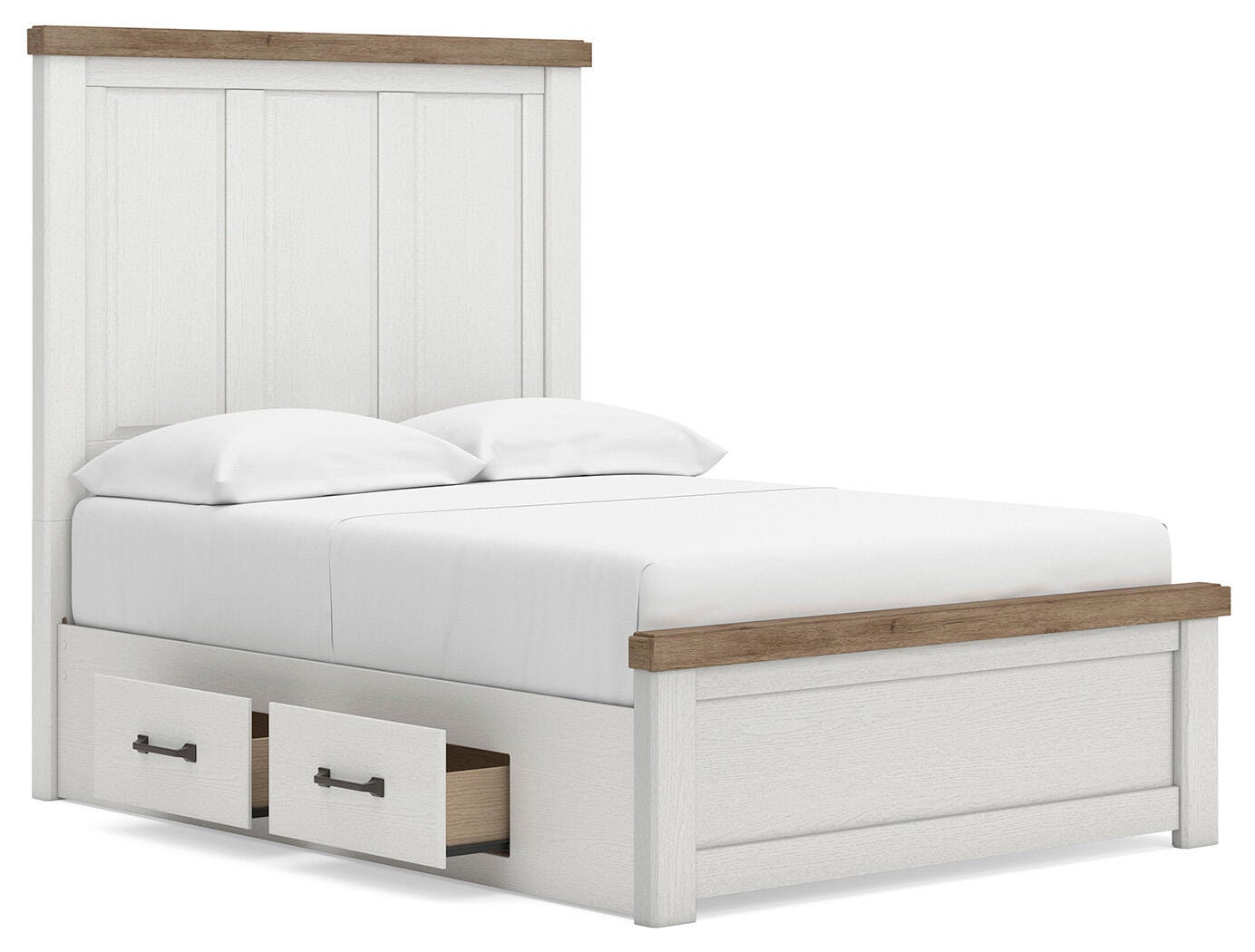Savonport White/Brown Full Panel Bed with Storage angled view