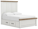 Savonport White/Brown Full Panel Bed with Storage angled view