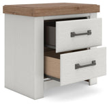 Savonport White/Brown Panel Bed. Dresser, Mirror Bedroom Set angled view