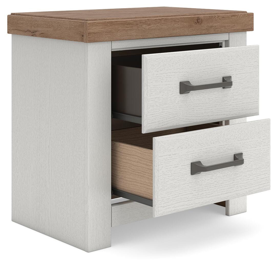 Savonport White/Brown Panel Bed. Dresser, Mirror Bedroom Set angled view