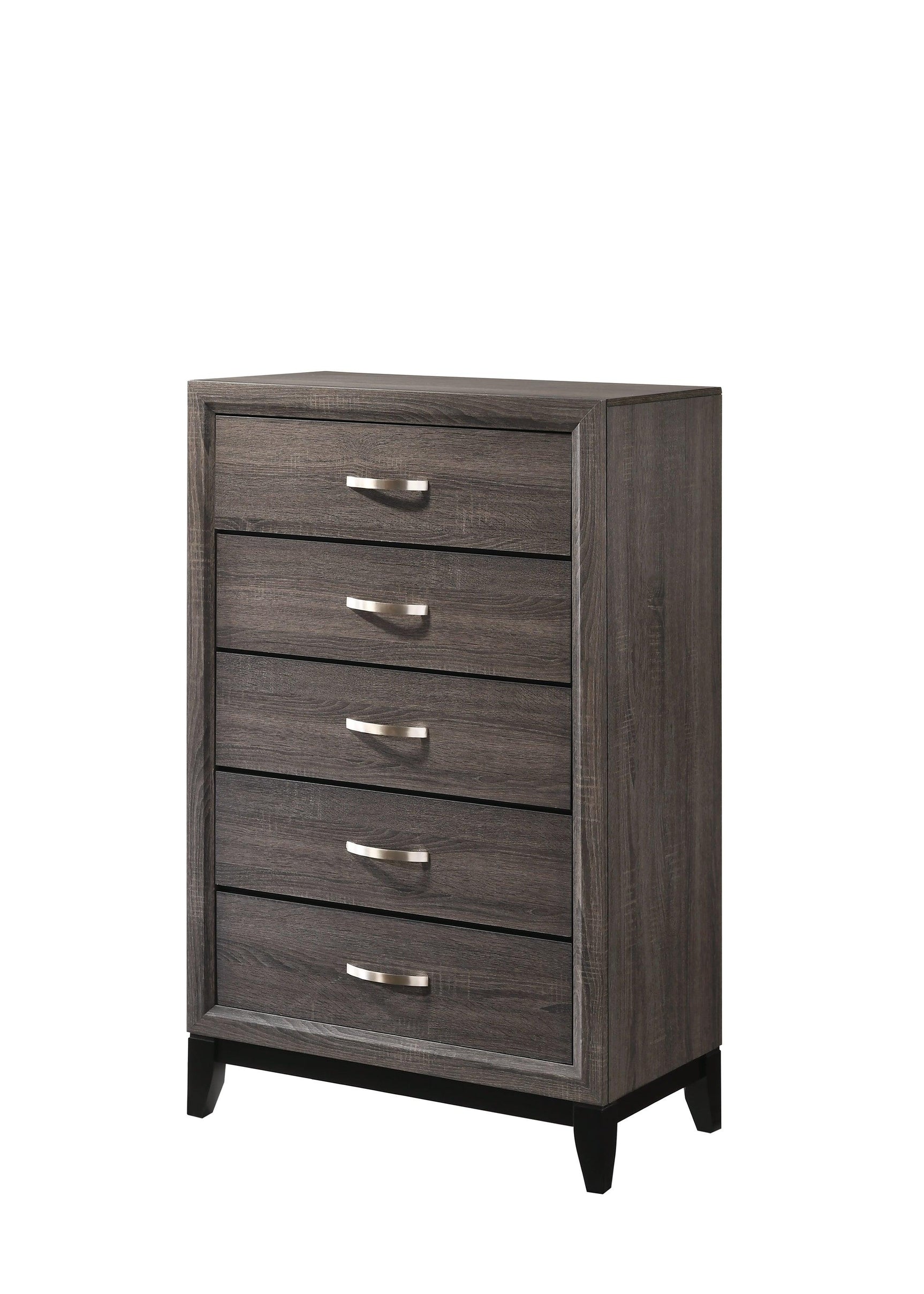 Akerson Gray Twin Panel Bed with Upholstered Headboard and Storage Drawers
