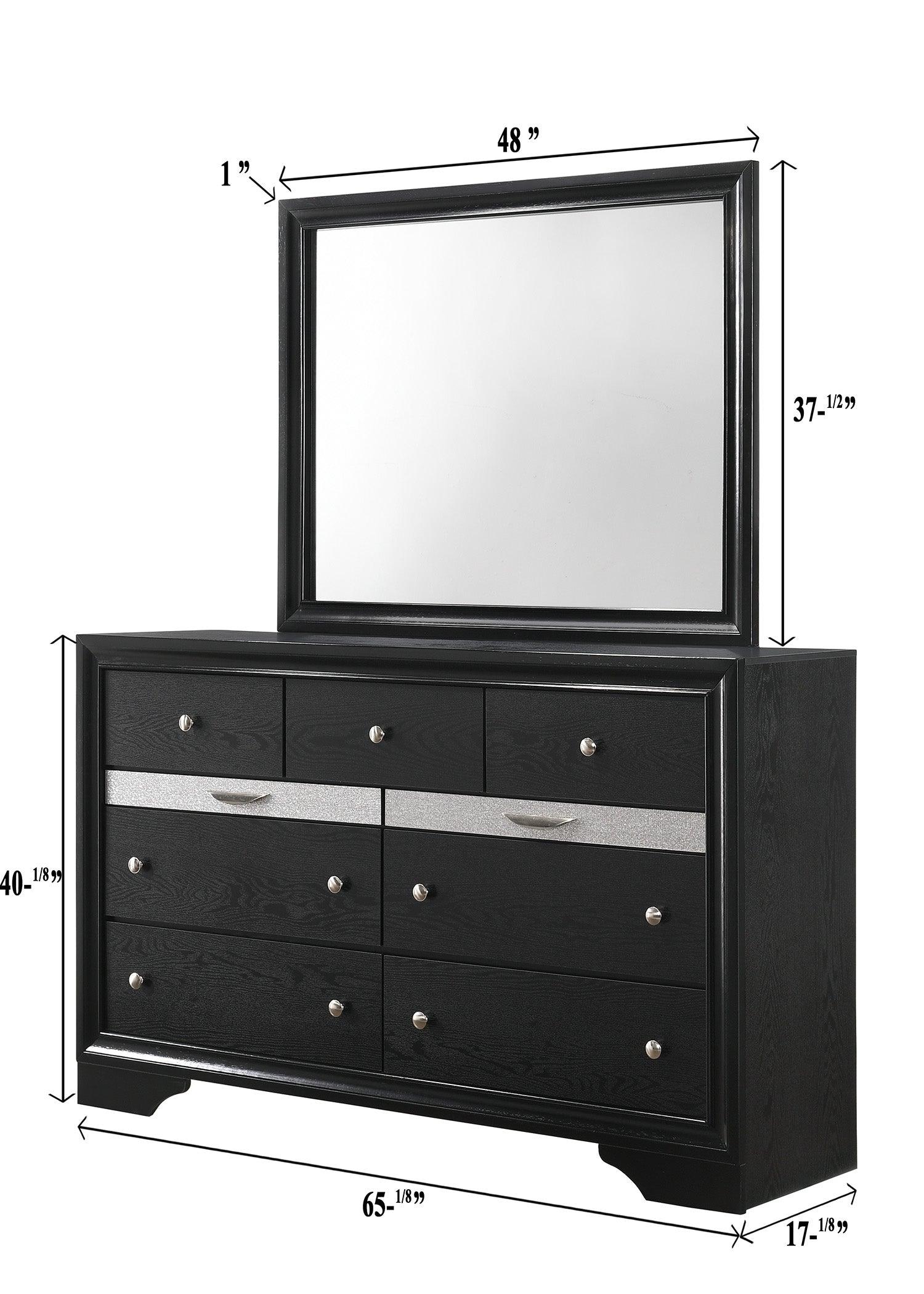 Regata dresser with black finish and silver accents, angled side view