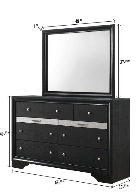 Regata dresser with black finish and silver accents, angled side view