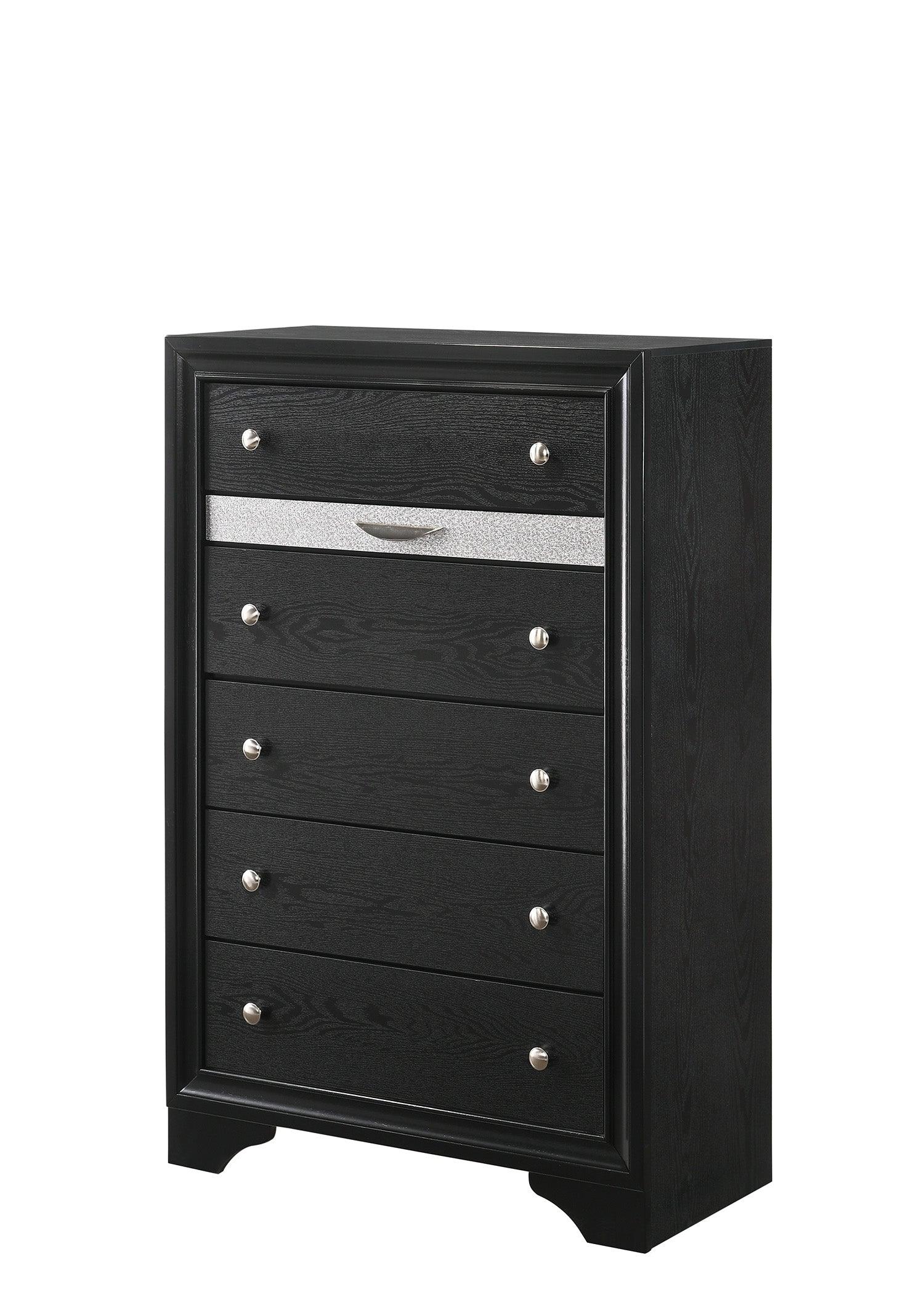bedroom view of Regata Black Silver Storage Platform Bedroom Set bed