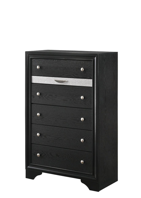 bedroom view of Regata Black Silver Storage Platform Bedroom Set bed