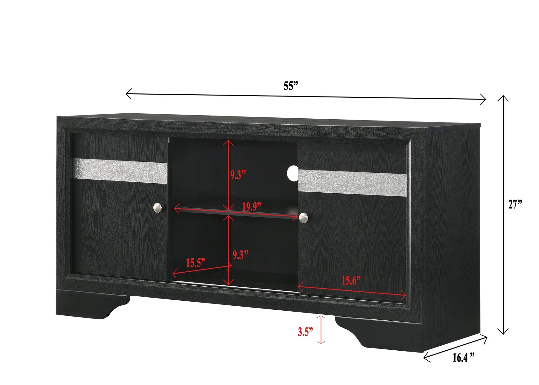 Regata dresser in black and silver with 7 drawers