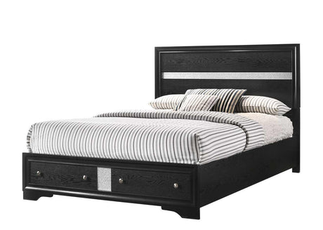 Regata Black and Silver Queen Storage Platform Bed front view