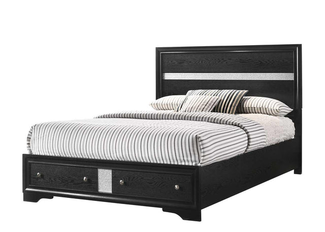 Regata Black and Silver Queen Storage Platform Bed front view