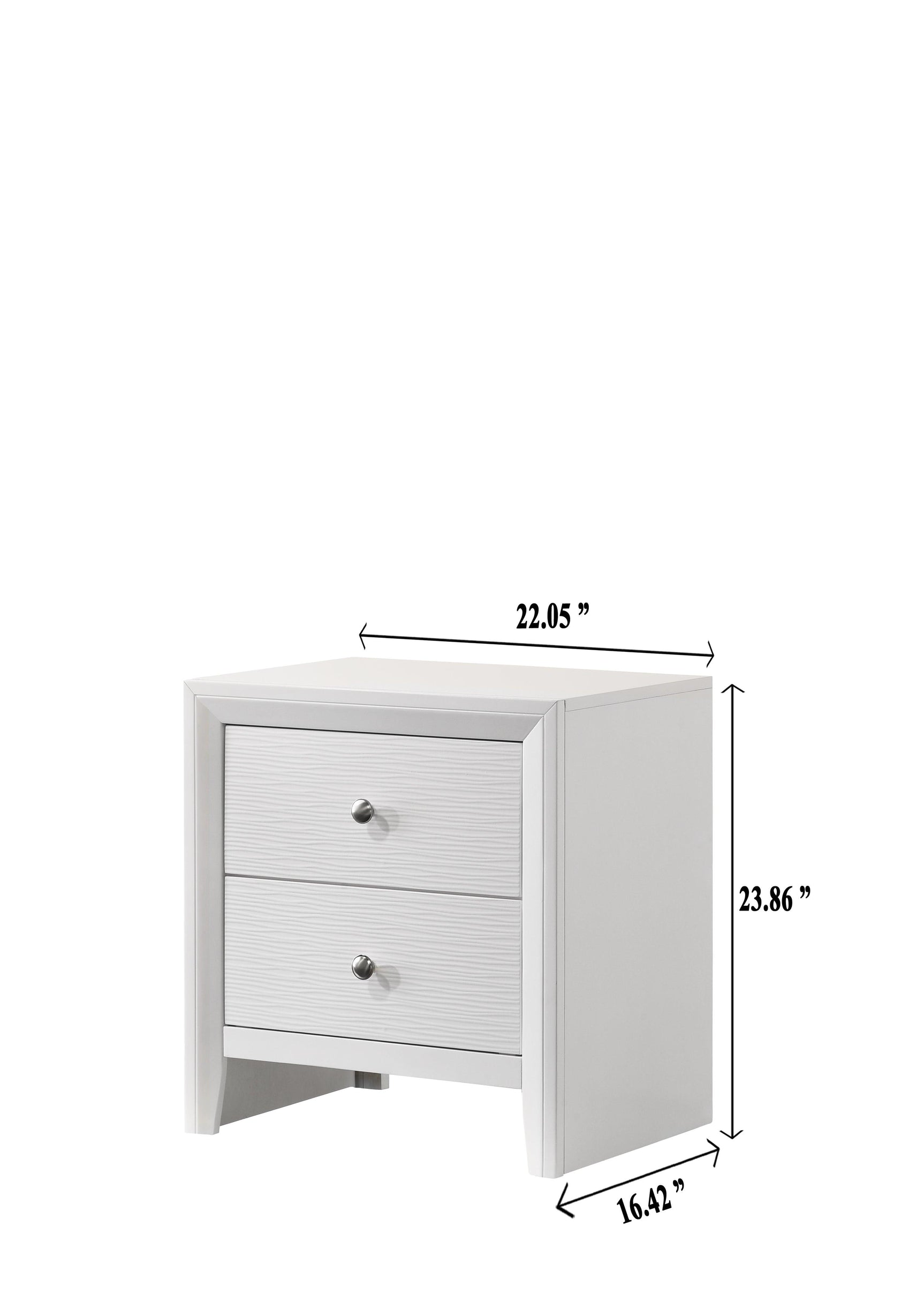 bedroom view with nightstand showing alongside Evan White Sleigh Bedroom Set