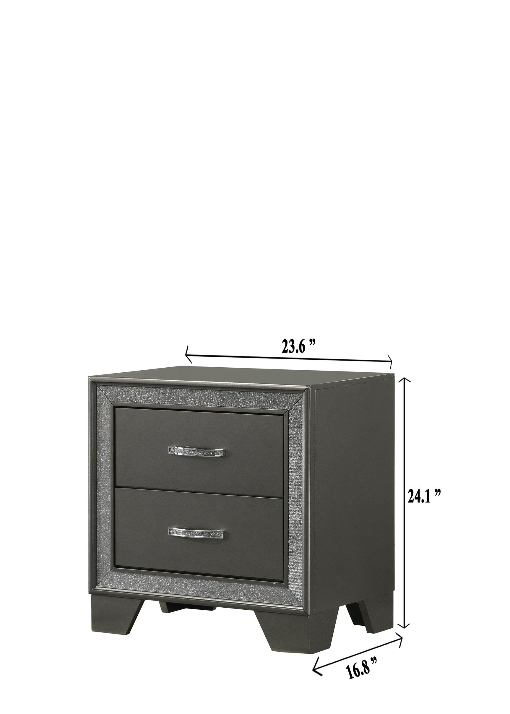 Kaia Gray Night Stand with 2 Spacious Drawers