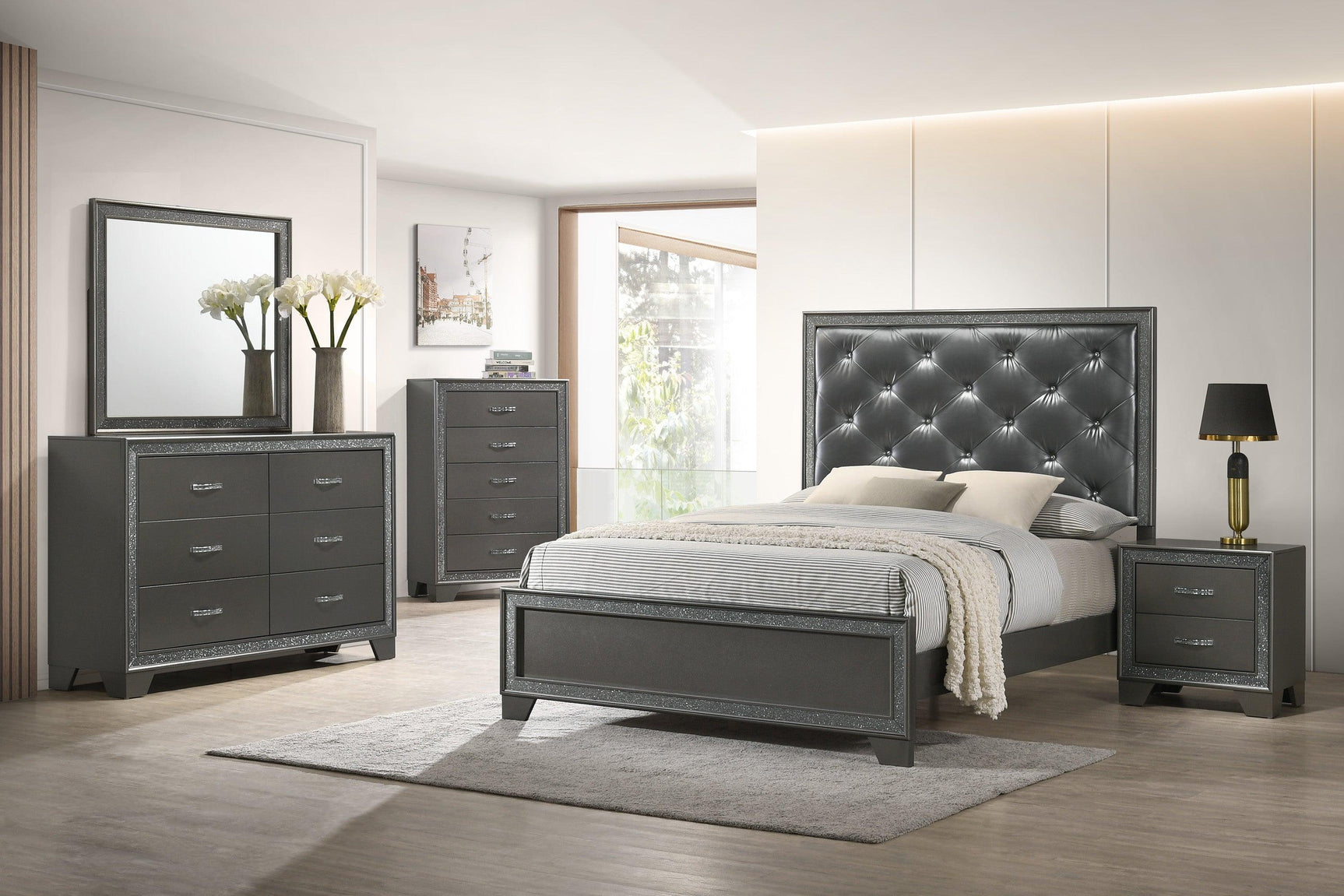Kaia Gray Night Stand with 2 Spacious Drawers