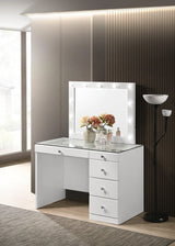 Side angle of Morgan White Vanity Set showing drawers