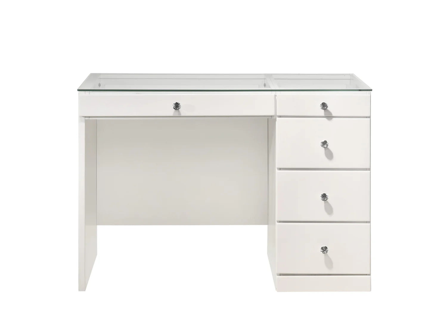 White vanity set in modern bathroom setting