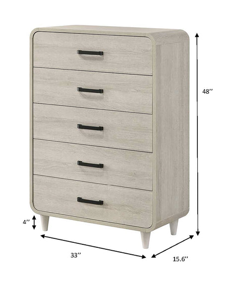 Nyomi White Upholstered Panel Bedroom Set side view of chest