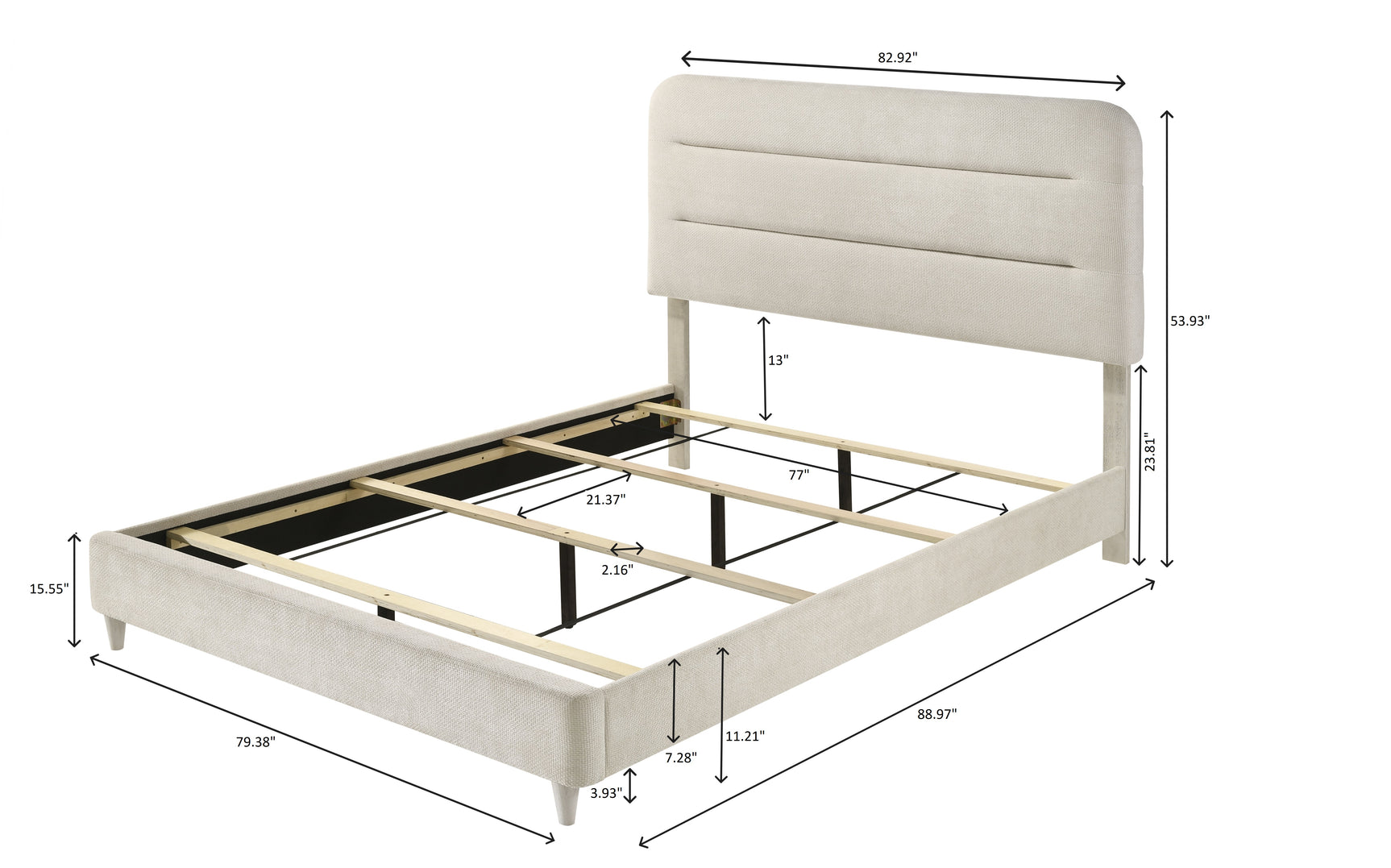 Nyomi White Upholstered Panel Bedroom Set side view of King bed