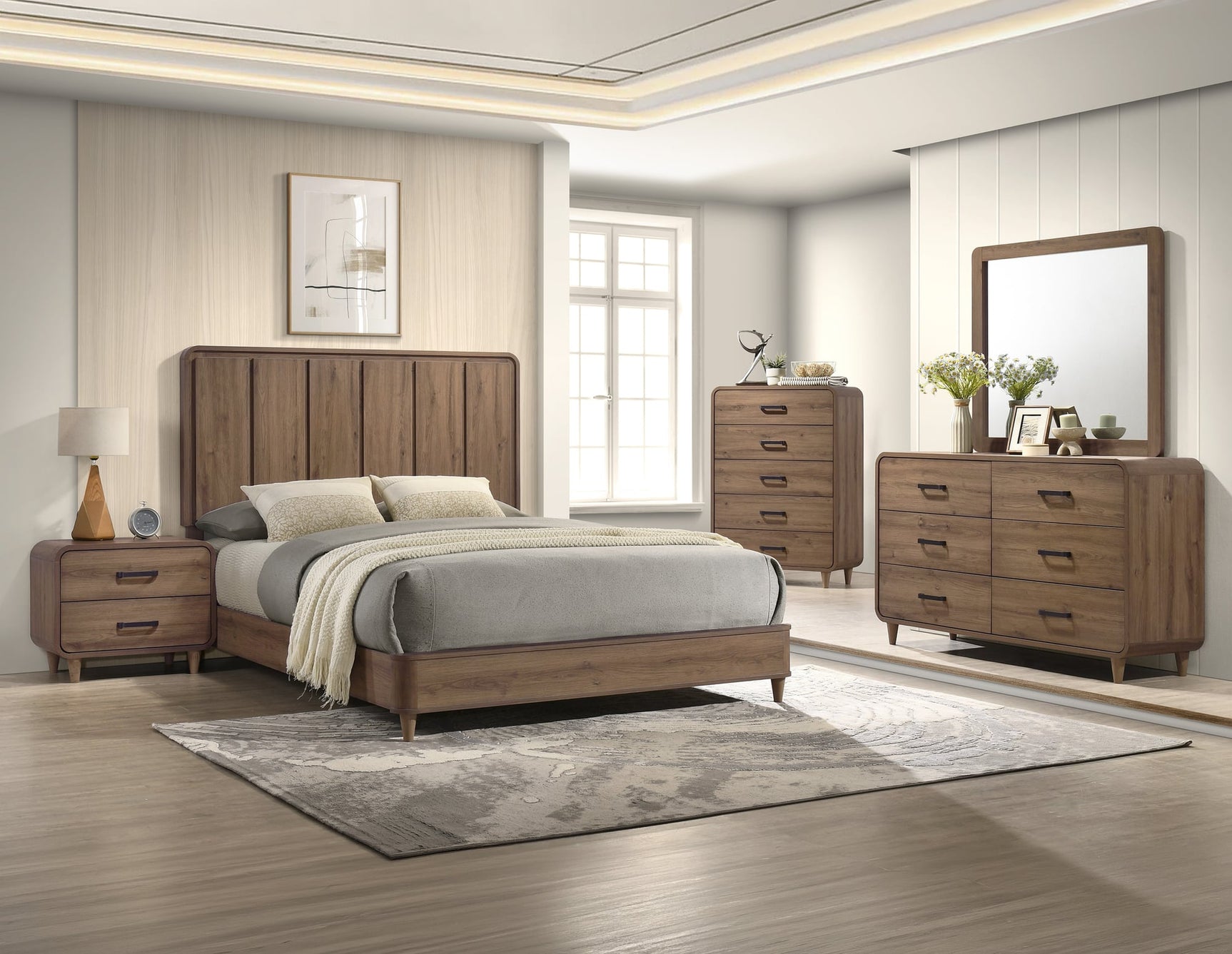 Nyomi Light Brown Panel Queen Bed view 2